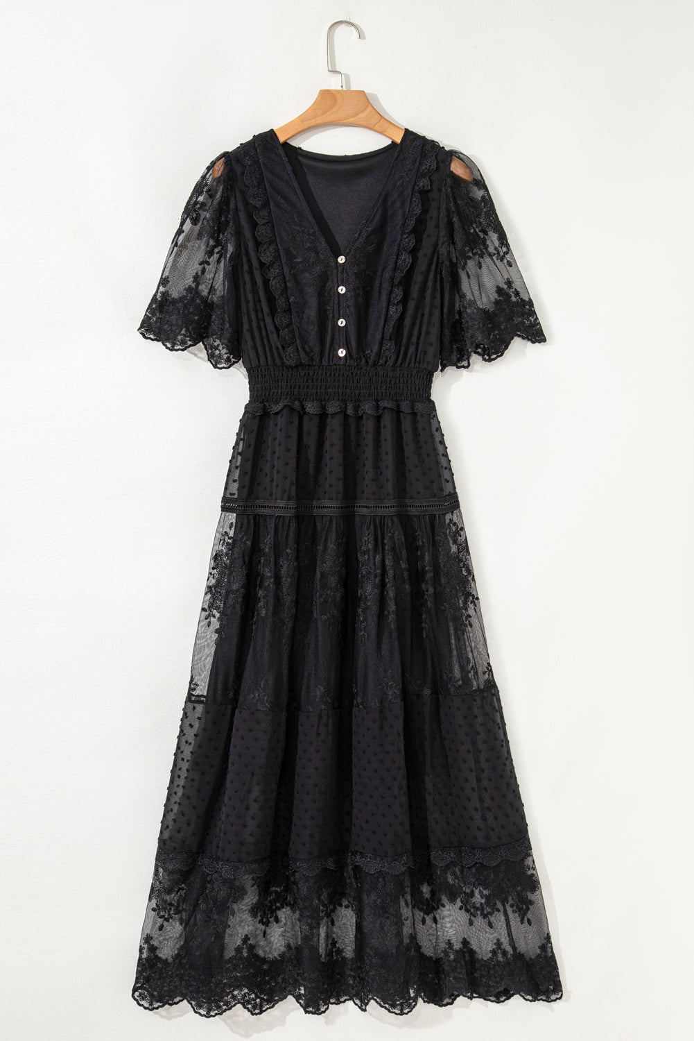 Dot Lace Black Maxi Dress