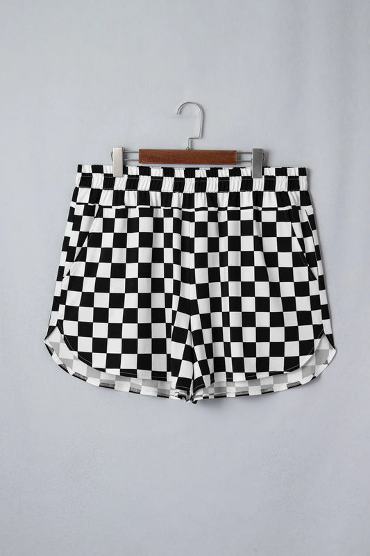 Women's checkered plus size shorts back view casual summer