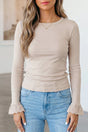 Jet stream lace cuff patchwork round neck long sleeve top front view — Fashionfitz UK
