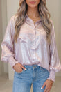 Button Front Ruffle Cuffs Back Paneling Blouse