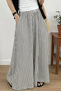 Black stripe elastic waist ultra wide leg pants