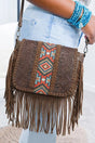 Women's western Aztec bohemian tassel shoulder bag front view