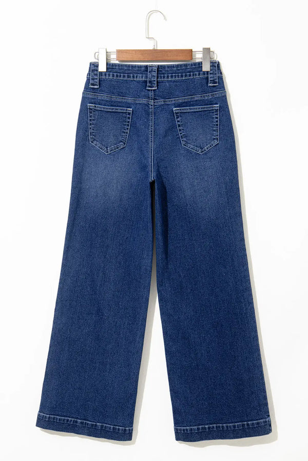Navy high waist wide leg jeans back view — Fashionfitz UK