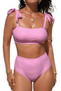 Rose stripe print knot straps 2pcs high waist bikini swimsuit
