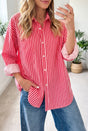 Stripe Button-Up Long Sleeve Shirt with Patch Pocket