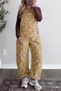 Polka dot denim barrel overalls jumpsuit front view | Fashionfitz UK