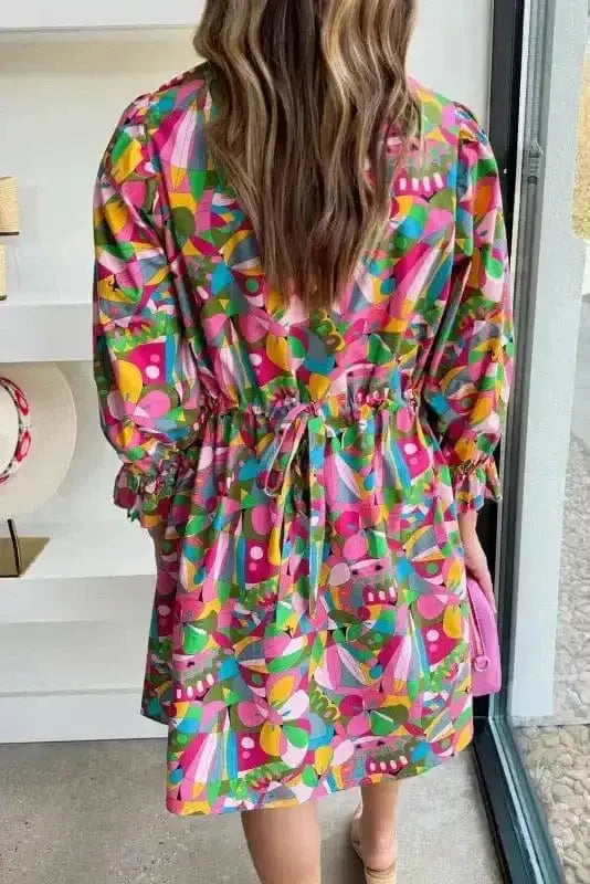 Abstract print geometric mini dress back view — Fashionfitz UK