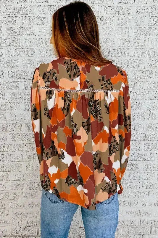 Abstract print long sleeve blouse back view — Fashionfitz UK