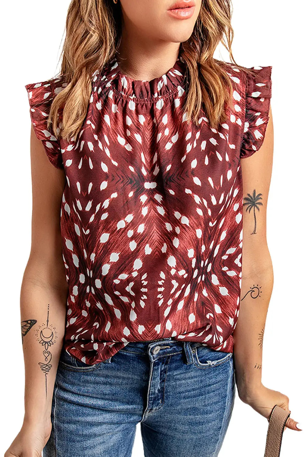 All over print flutter tank top - tops
