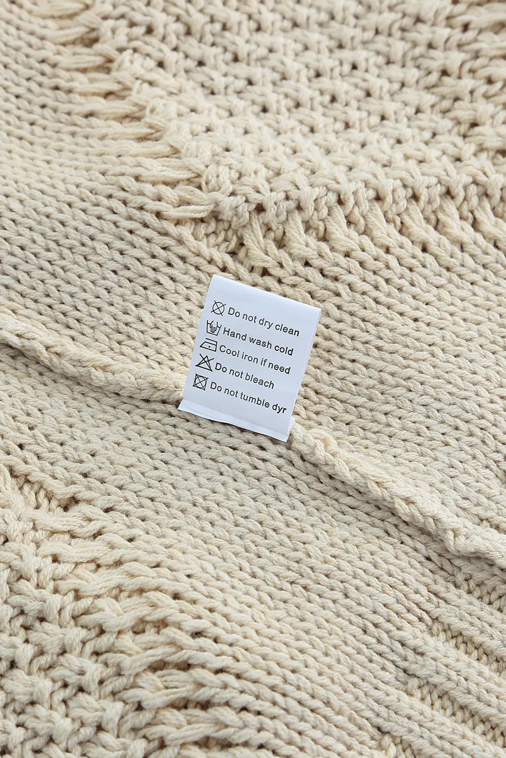 Apricot cable knit fringe trim sweater - tops