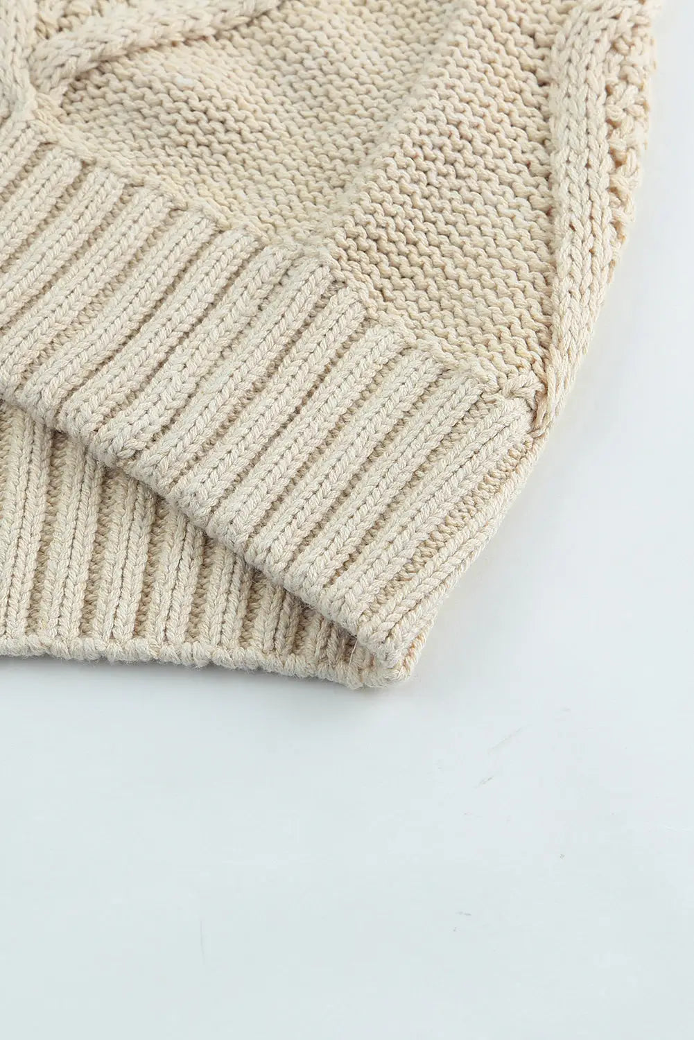 Apricot cable knit fringe trim sweater - tops