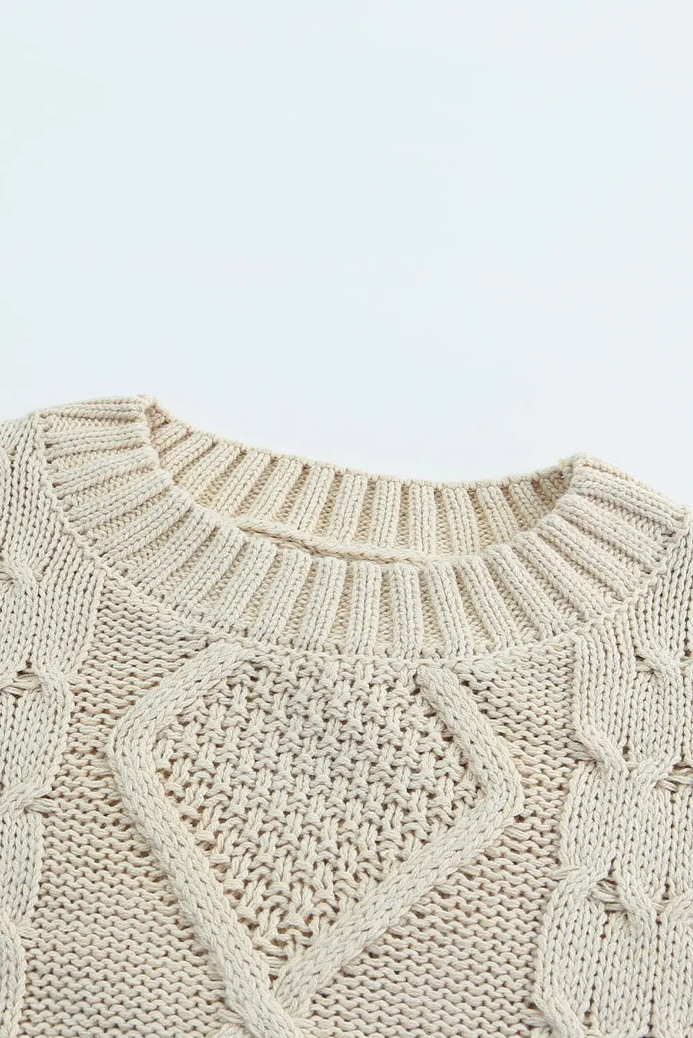 Apricot cable knit fringe trim sweater - tops