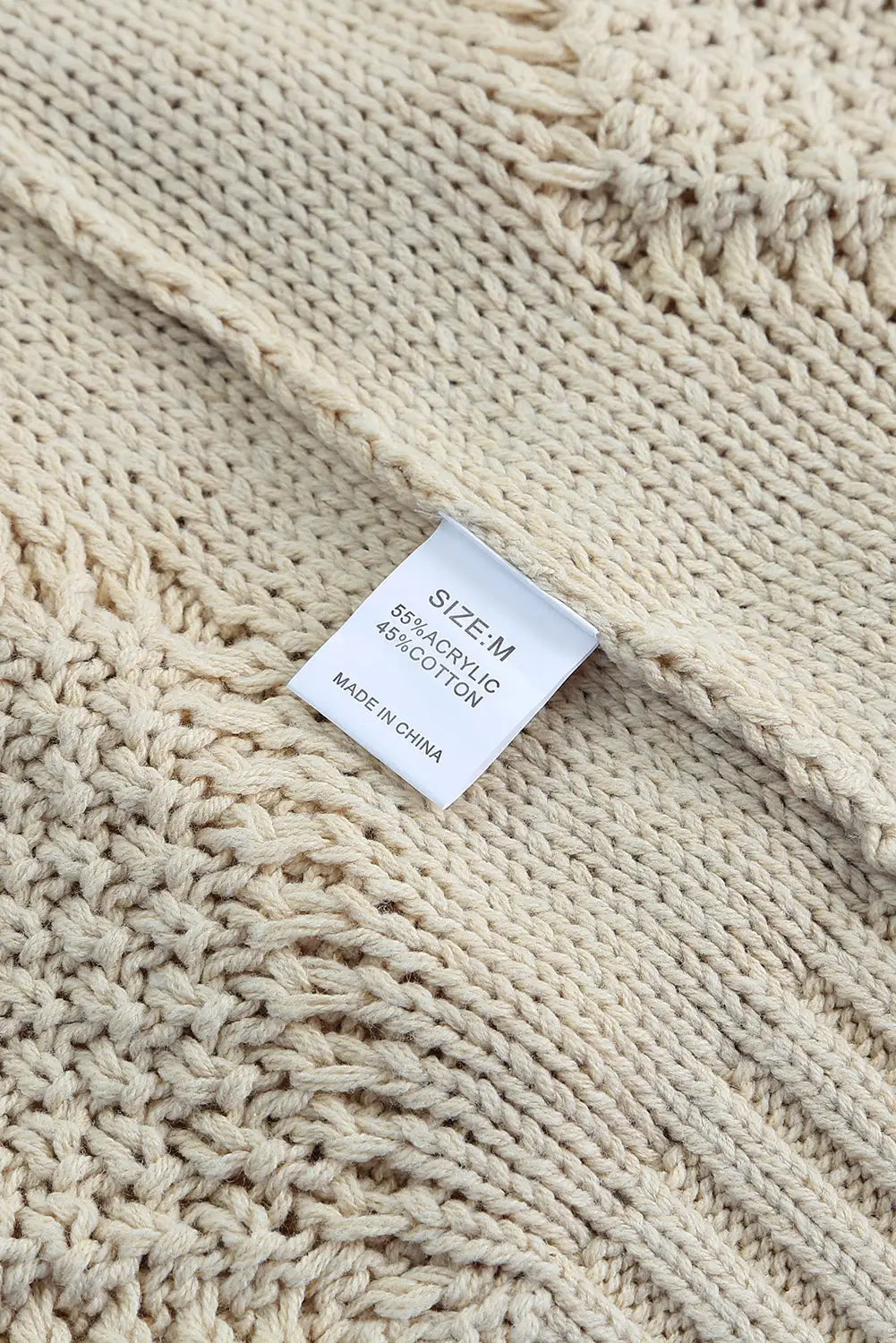 Apricot cable knit fringe trim sweater - tops