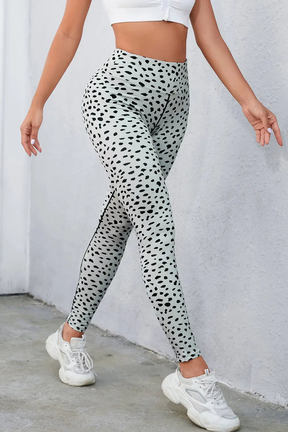 Apricot dalmatian spots printed stretchy high waist leggings