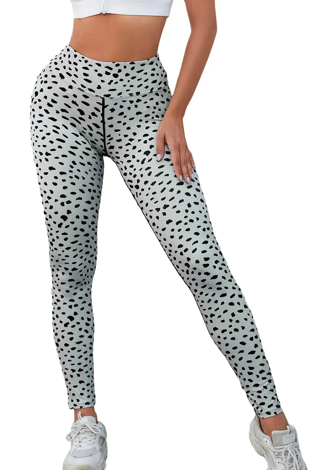 Apricot dalmatian spots printed stretchy high waist leggings