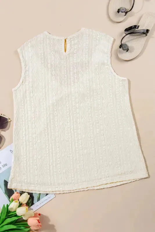 Apricot Guipure Lace Crochet Keyhole Back Tank Top - Fashionfitz
