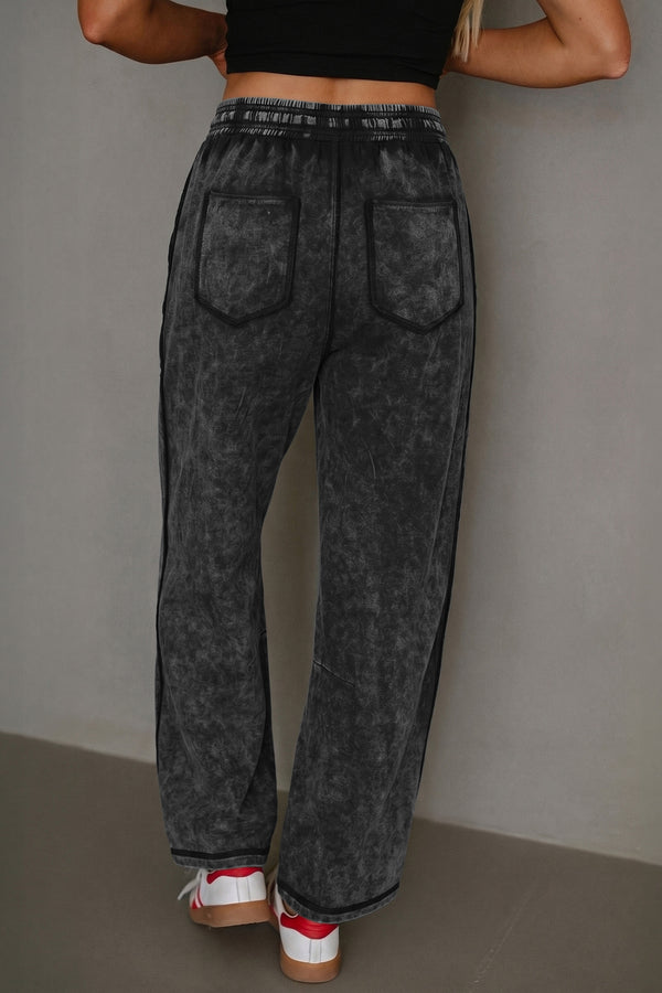 Mineral Wash Barrel Leg Drawstring Trousers Women UK