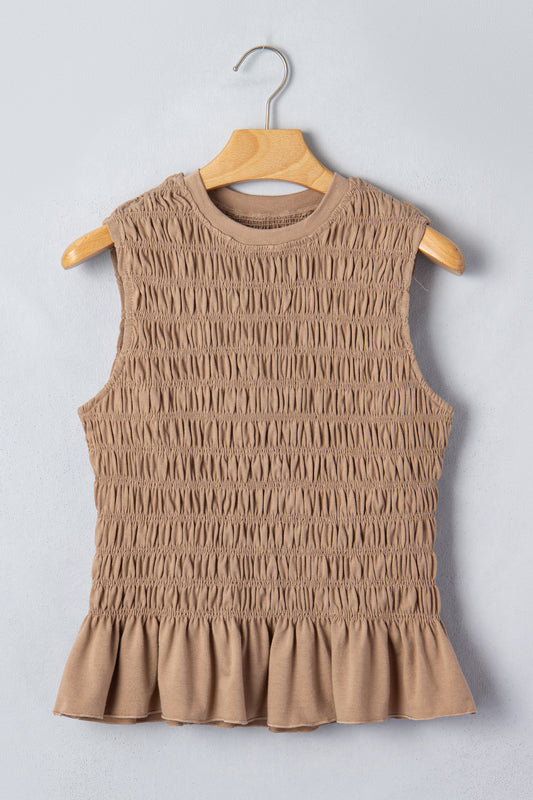 Smoke Gray Shirred Ruffle Hem Tank Top Women UK