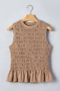Smoke gray shirred slim fit ruffle hem tank top front view | Fashionfitz UK