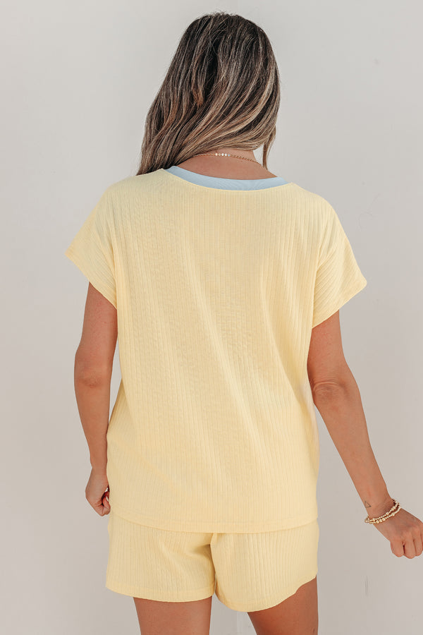Ribbed Colorblock Trim Casual Short Set Women UK