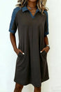 Colour Block Denim Patchwork Polo Collar T-Shirt Dress Women UK — front view | Fashionfitz UK