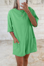Raw Edge Half Sleeve Pocketed Loose Romper — front view | Fashionfitz UK