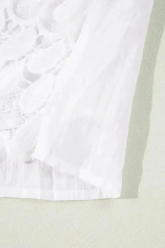 Beige Embroidered Mesh Flounce Sleeve Blouse - Fashionfitz