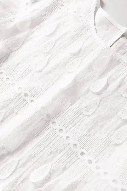 Beige Embroidered Mesh Flounce Sleeve Blouse - Fashionfitz