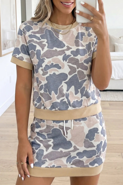 Retro camo colour block skort 2-piece outfit women UK | Fashionfitz