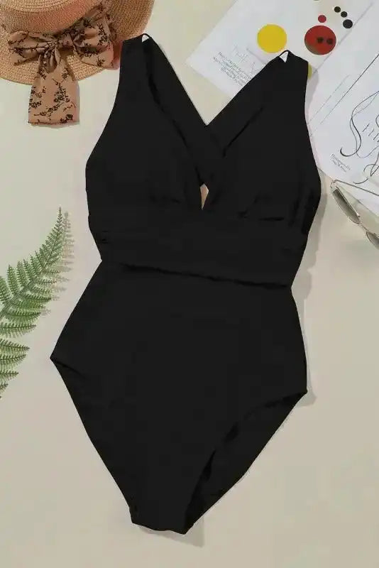 Black Deep V-Neck Crossover Backless Monokini - Fashionfitz