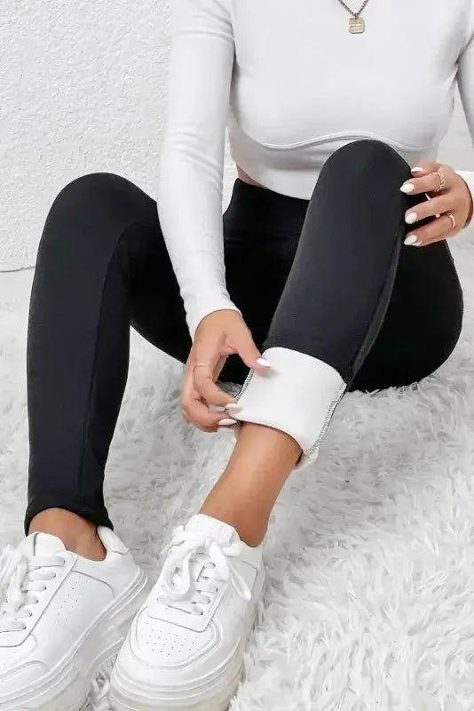 Black Fleece Lining Leggings - High Waist - Fashionfitz