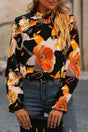 Black floral mock neck long sleeve blouse front view — Fashionfitz UK