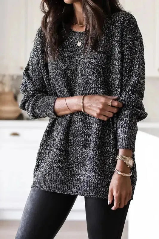 Black Glittering Tunic Sweater - Fashionfitz