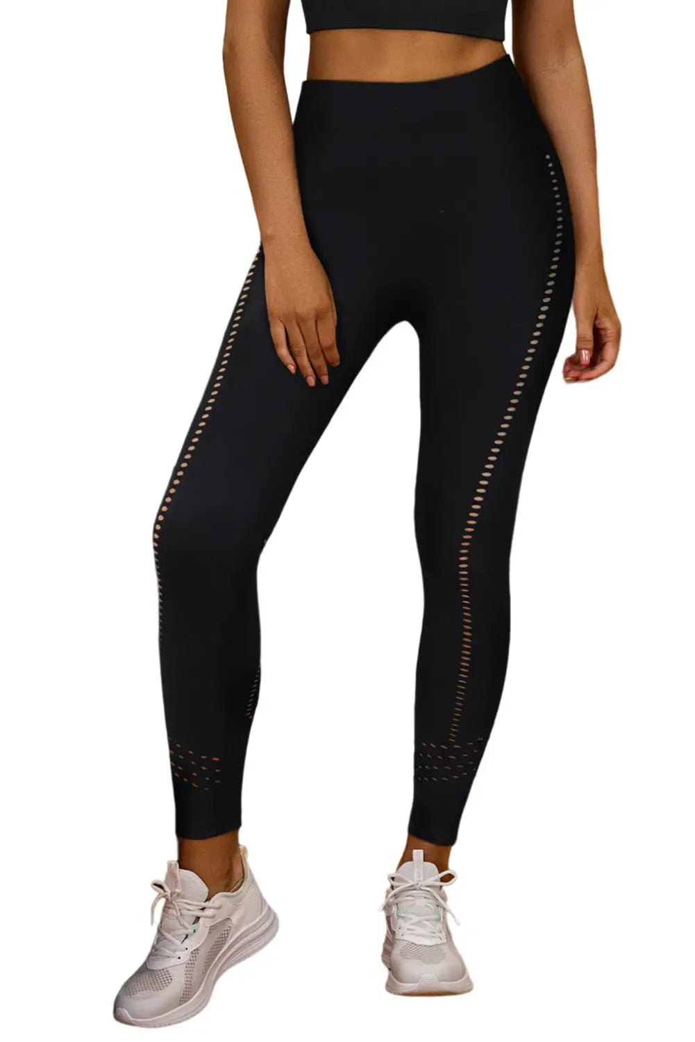 Black hollow out seamless high waist yoga pants - activewear