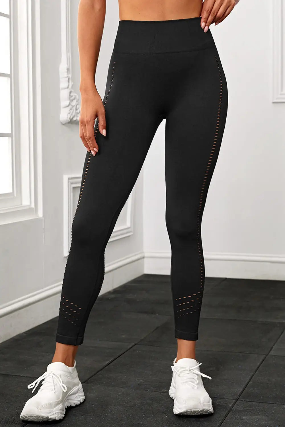 Black hollow out seamless high waist yoga pants - activewear