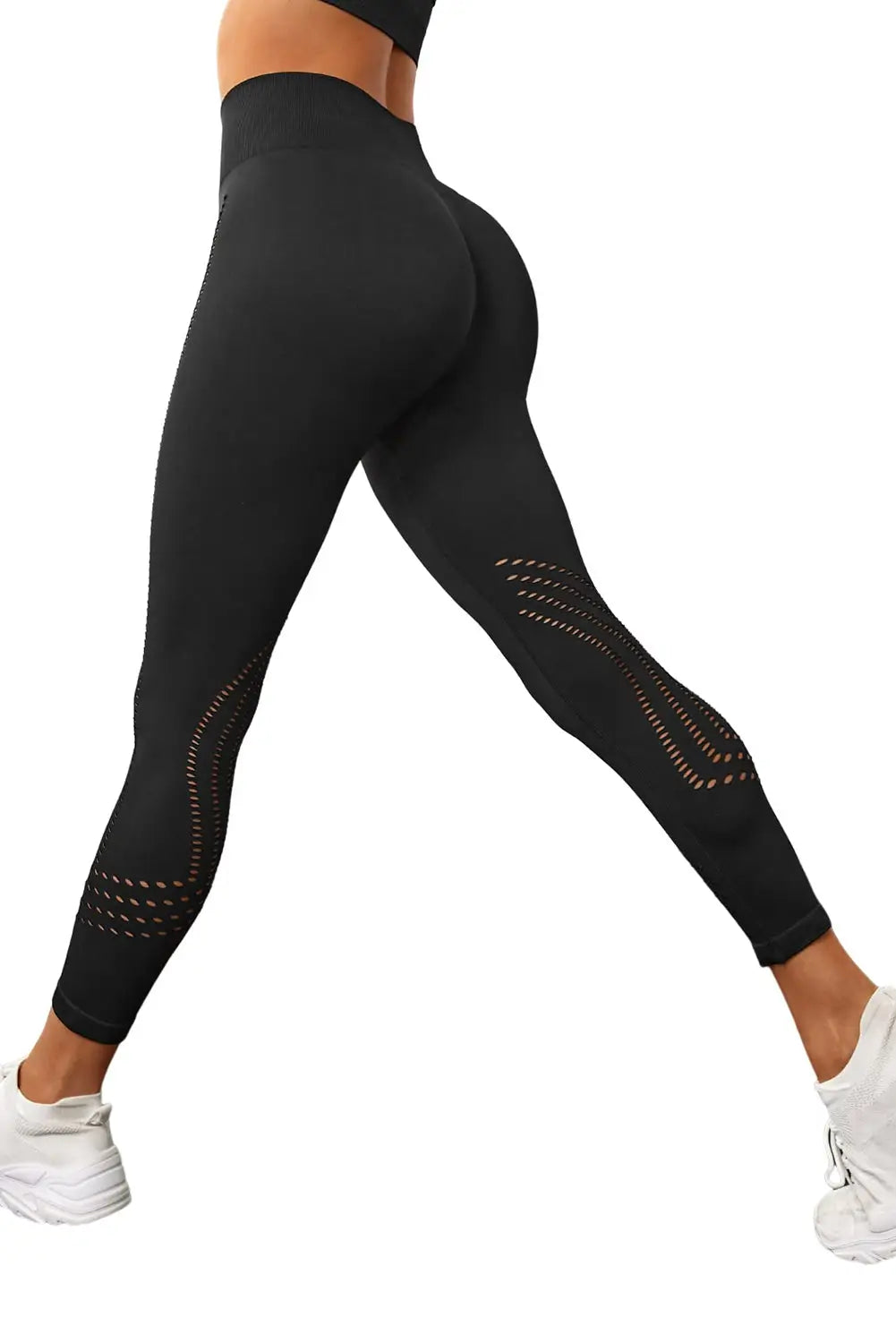 Black hollow out seamless high waist yoga pants - activewear