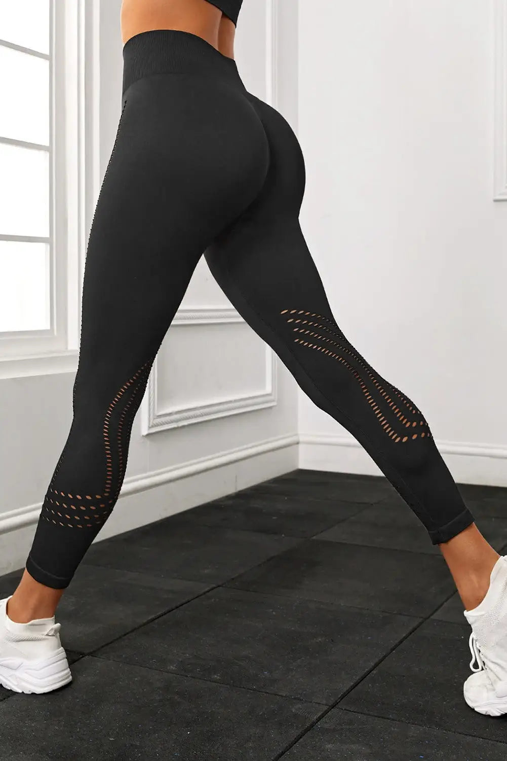 Black hollow out seamless high waist yoga pants - activewear