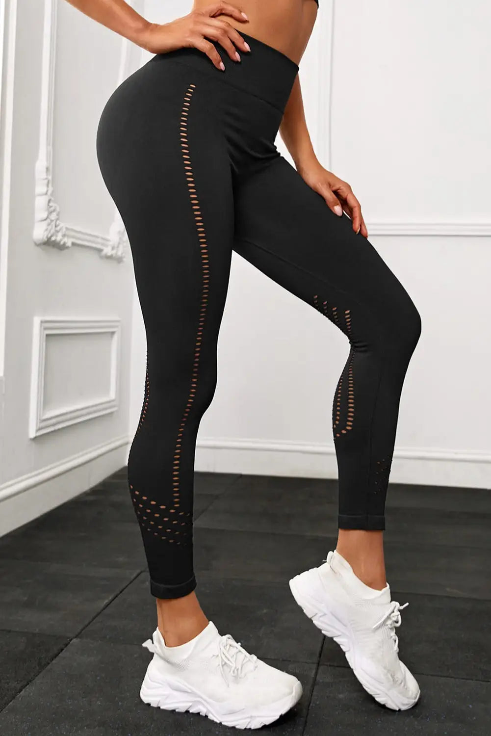 Black hollow out seamless high waist yoga pants - activewear
