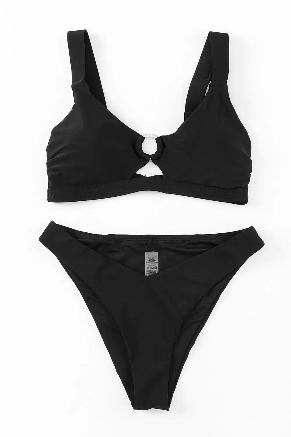 Black o-ring decor active bikini 2pcs swimsuit - swimwear