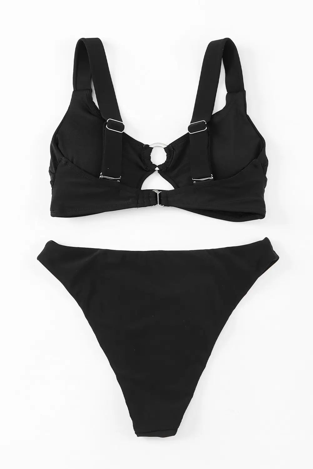 Black o-ring decor active bikini 2pcs swimsuit - swimwear