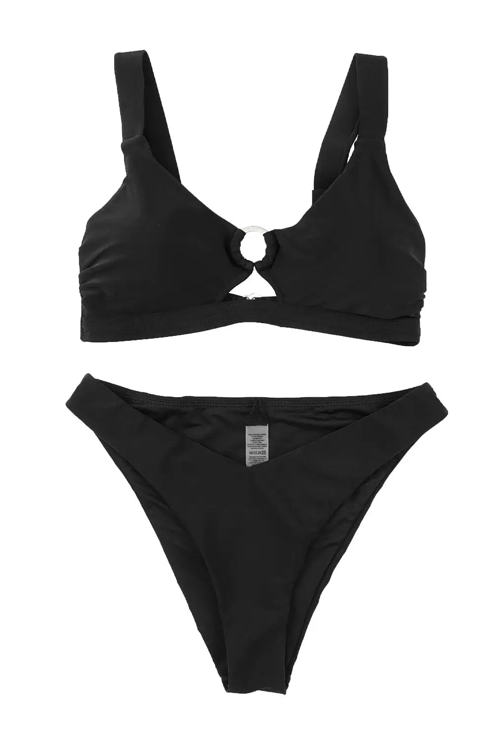 Black o-ring decor active bikini 2pcs swimsuit - swimwear
