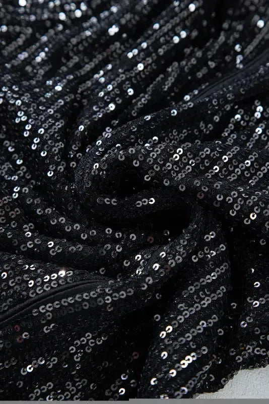 Black Sequin V-Neck Bodysuit - Fashionfitz