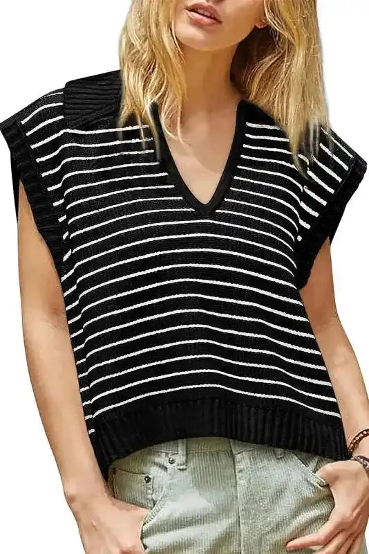 Black Stripe Knit Tank Top - Fashionfitz