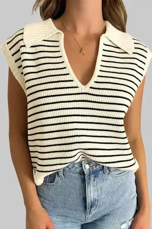 Black Stripe Knit Tank Top - Fashionfitz
