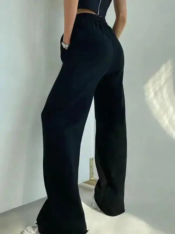 Black Wide Leg Sweatpants Casual Trousers - Fashionfitz