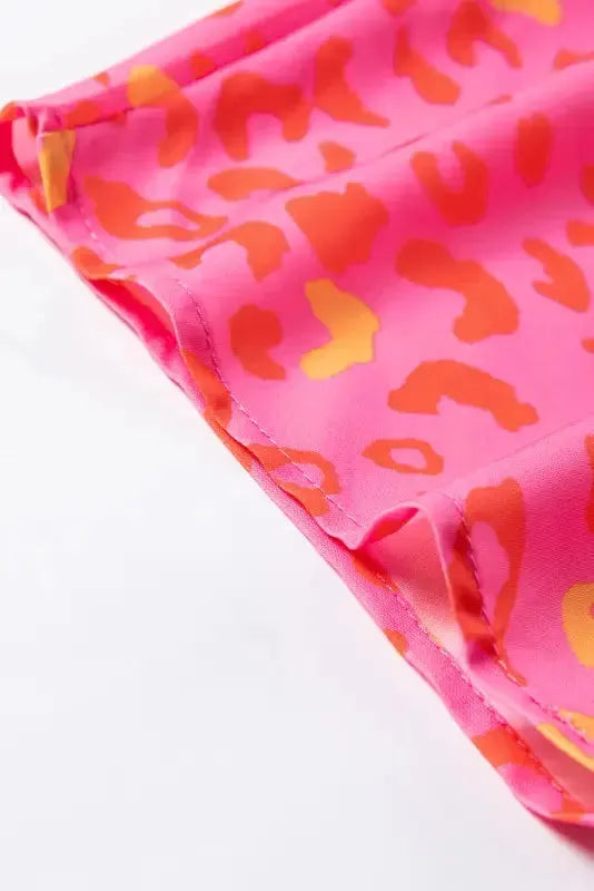 Pink Leopard V Neck Short Sleeve Blouse - Fashionfitz