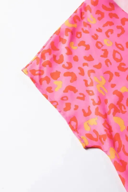 Pink Leopard V Neck Short Sleeve Blouse - Fashionfitz