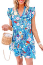 Blue Floral Flutter Sleeve Dress - Fashionfitz