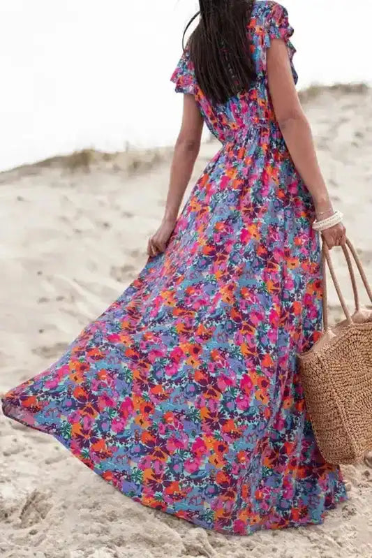 Blue Floral Split Wrap Maxi Dress - Fashionfitz
