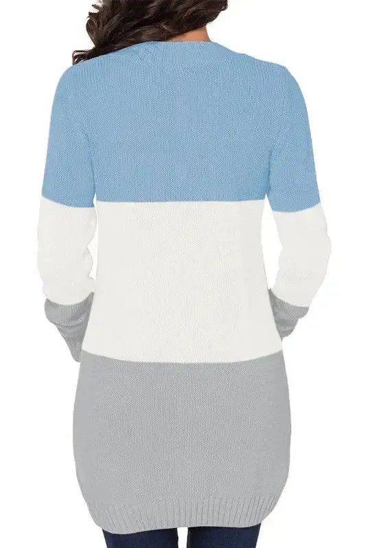 Blue Front Pocket and Buttons Closure Cardigan - Fashionfitz